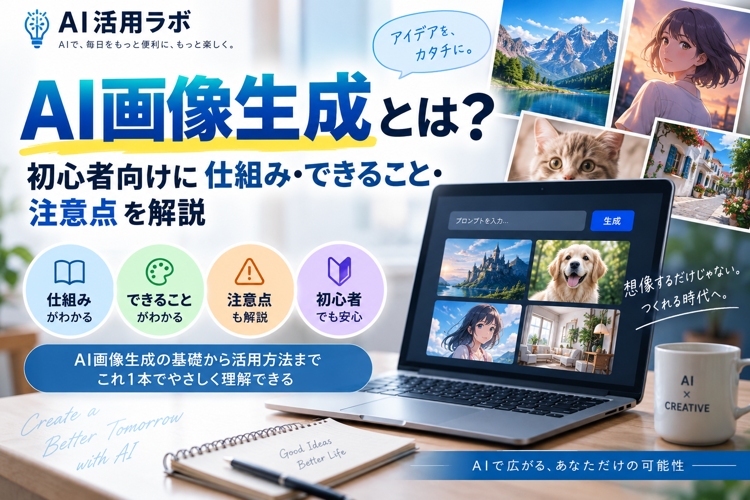 AI画像生成とは何か、初心者向けに仕組み・できること・注意点を解説