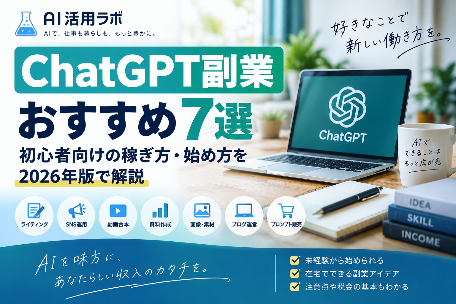 ChatGPT副業おすすめ7選を初心者向けに解説するアイキャッチ