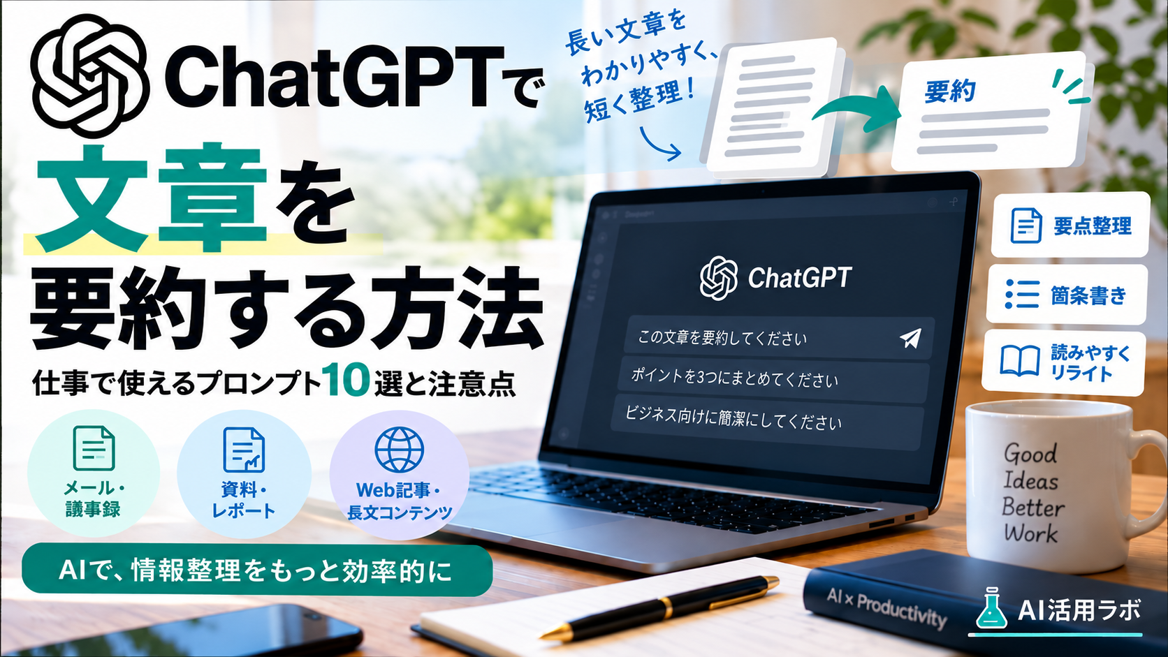 ChatGPTで文章を要約する方法と仕事で使えるプロンプト10選を解説